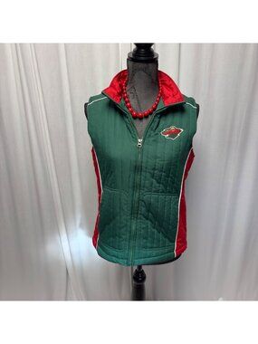 NHL Minnesota Wild Womens Quilted Vest Size Medium Full Zip Logo Sleeveless